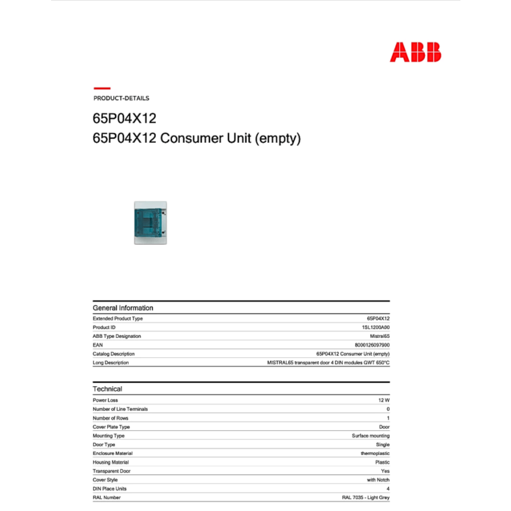 ตู้คอนซูเมอร์ยูนิตกันน้ำ 4 ช่อง ABB MISTRAL 4 MODULES (IP65 ฝาใส)_2